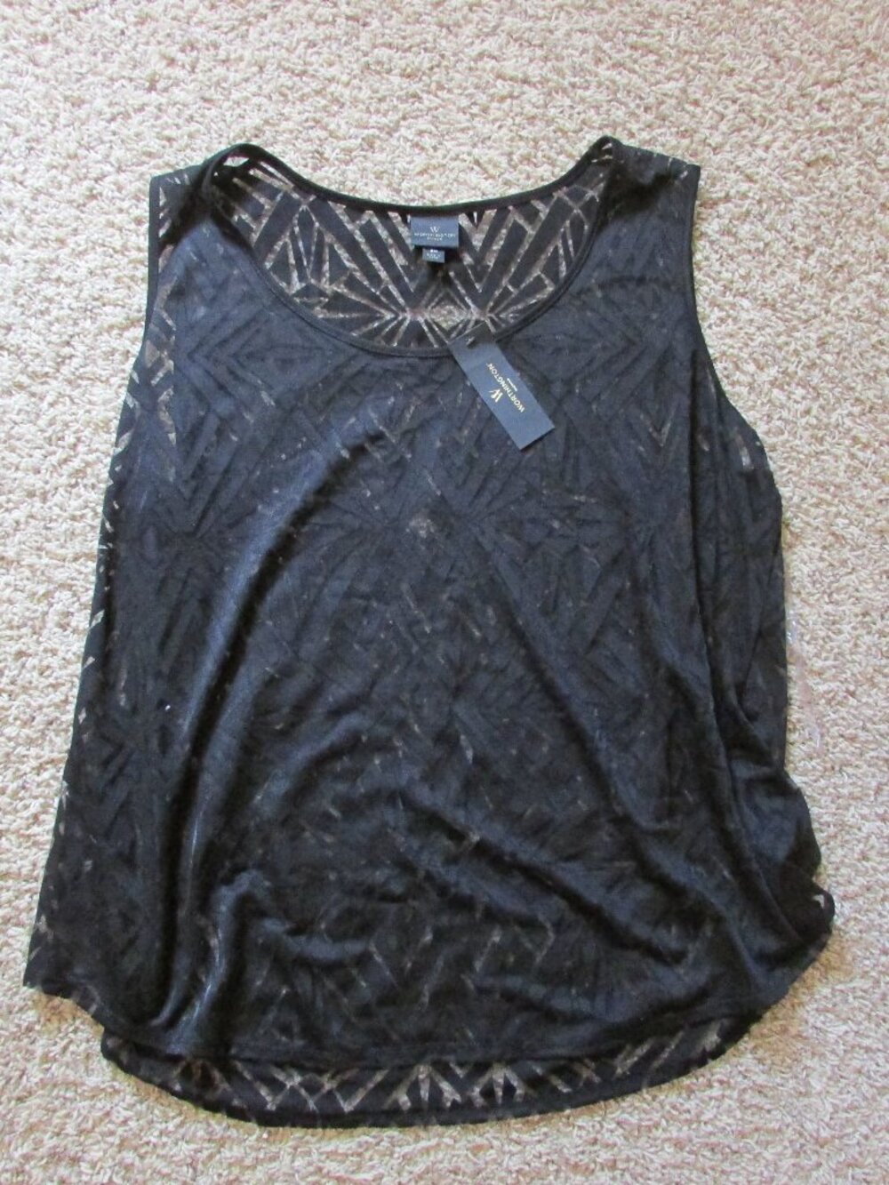 NWT Worthington 2XBlack Sheer Spots Burnout Tank Top Dressy